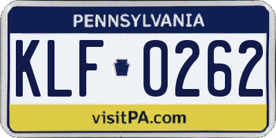 PA license plate KLF0262