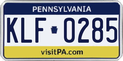 PA license plate KLF0285