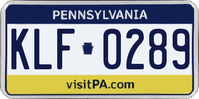 PA license plate KLF0289