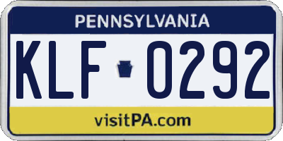 PA license plate KLF0292