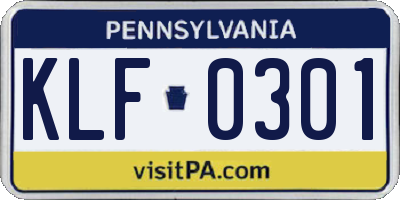 PA license plate KLF0301