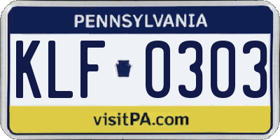 PA license plate KLF0303
