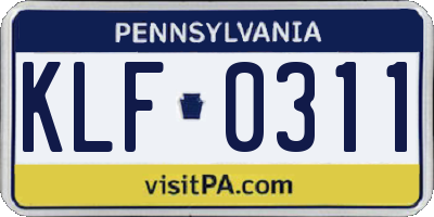 PA license plate KLF0311