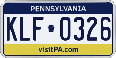 PA license plate KLF0326