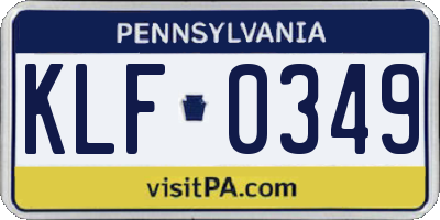 PA license plate KLF0349