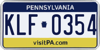 PA license plate KLF0354