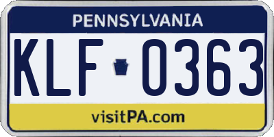 PA license plate KLF0363