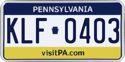 PA license plate KLF0403