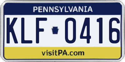 PA license plate KLF0416