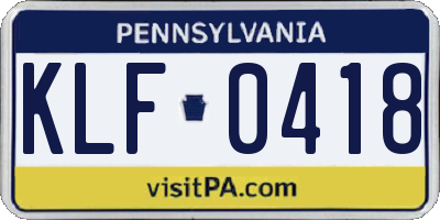 PA license plate KLF0418