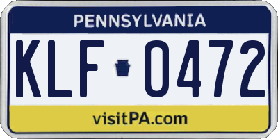 PA license plate KLF0472