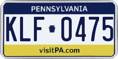 PA license plate KLF0475