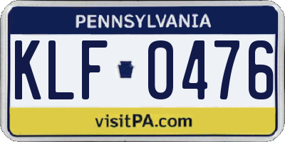 PA license plate KLF0476