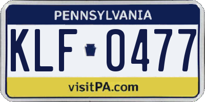PA license plate KLF0477