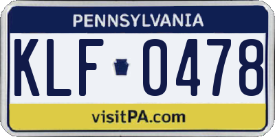 PA license plate KLF0478