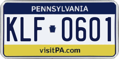 PA license plate KLF0601