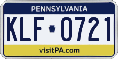 PA license plate KLF0721