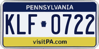 PA license plate KLF0722