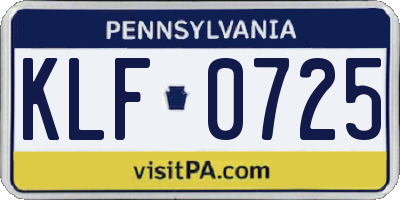 PA license plate KLF0725
