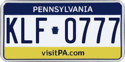 PA license plate KLF0777