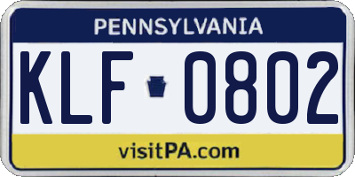 PA license plate KLF0802