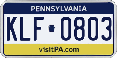 PA license plate KLF0803
