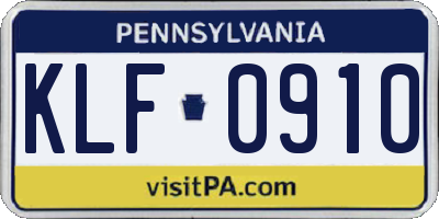 PA license plate KLF0910