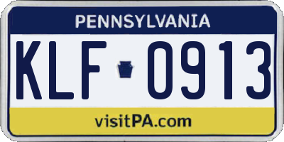 PA license plate KLF0913
