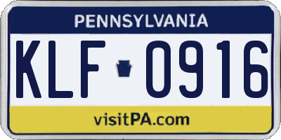 PA license plate KLF0916