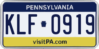 PA license plate KLF0919