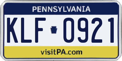 PA license plate KLF0921