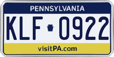 PA license plate KLF0922