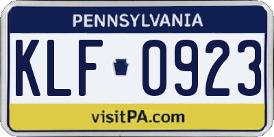 PA license plate KLF0923