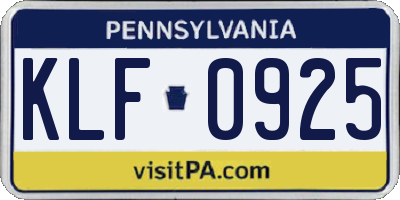 PA license plate KLF0925