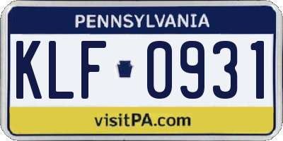 PA license plate KLF0931