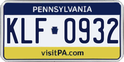 PA license plate KLF0932