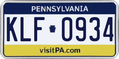 PA license plate KLF0934