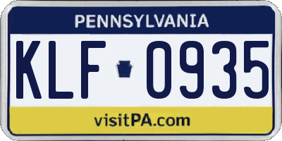 PA license plate KLF0935
