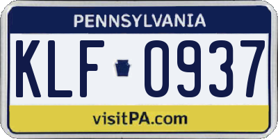 PA license plate KLF0937