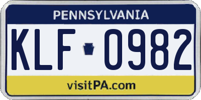 PA license plate KLF0982