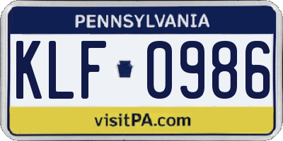 PA license plate KLF0986