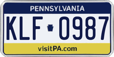 PA license plate KLF0987