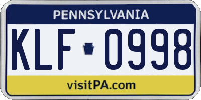 PA license plate KLF0998