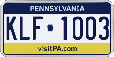 PA license plate KLF1003
