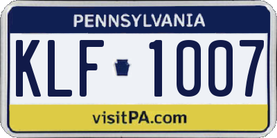 PA license plate KLF1007