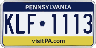 PA license plate KLF1113