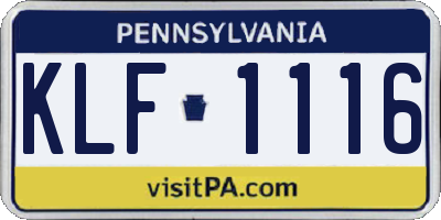 PA license plate KLF1116