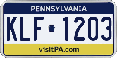 PA license plate KLF1203