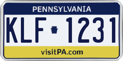 PA license plate KLF1231