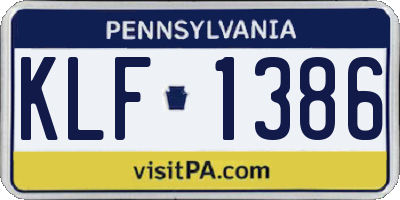 PA license plate KLF1386